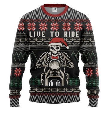Bikergod Motorcycle Live To Ride Motorcycle Skeleton Sweater Design 3D Full Printed Sizes S - 5XL - NABD334S