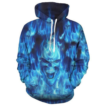 Bikergod Motorcycle Blue Fire Skull Rider Hoodie Design 3D Full Printed Sizes S - 5XL - NAQA224