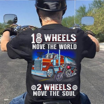Bikergod Motorcycle 18 wheels move the world 2 wheels move the soul T-shirt, Crew-neck Sweatshirt, Hoodie, Tank Top, V-neck T-shirt Design 2D Full Printed Sizes S - 5XL - NAJA422