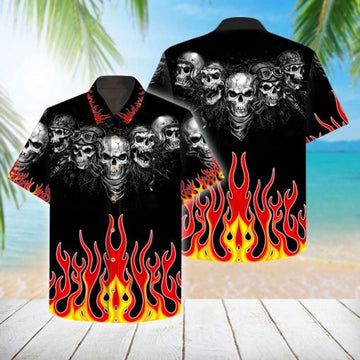 Bikergod Motorcycle Fire Skull Biker COTTON Hawaii Shirt Design 3D Full Printed Sizes S - 5XL NAQA230