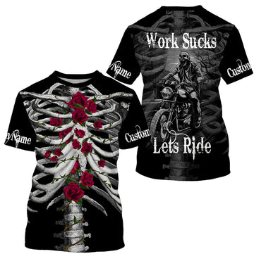 Bikergod Motorcycle Work Sucks Lets Ride Custom Name T-shirt Design 3D Full Printed Sizes S - 5XL - NMQE111A