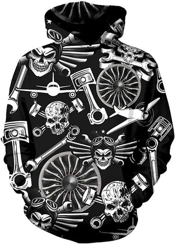 Bikergod Motorcycle Mechanic Skull And Skeleton Hoodie Design 3D Full Printed Sizes S - 5XL - NAQA245