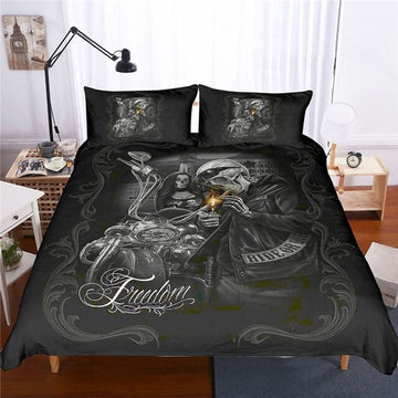 Bikergod Motorcycle Skull Biker Couple Freedom Bedding Set Cover Design 3D - NAOA348