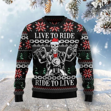 Bikergod Motorcycle Live To Ride Ride To Live Chirstmas Sweater Design 3D Full Printed Sizes S - 5XL - NMAR266