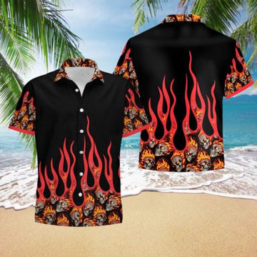 Bikergod Motorcycle Fire Skull Biker COTTON Hawaii Shirt Design 3D Full Printed Sizes S - 5XL NAQA238