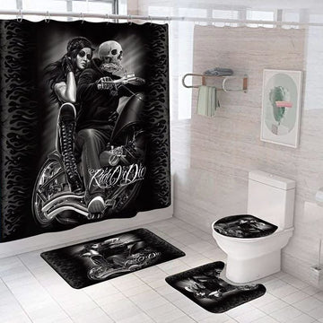 Bikergod Motorcycle Skull Biker Couple Ride Or Die Bathroom Decor Set NAQA220