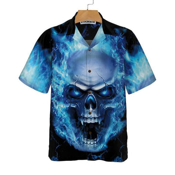 Bikergod Motorcycle Blue Fire Skull Biker COTTON Hawaii Shirt Design 3D Full Printed Sizes S - 5XL NAQA240