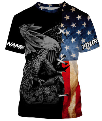 Bikergod Motorcycle Eagle USA Flag Custom Name T-shirt Design 3D Full Printed Sizes S - 5XL - NMQE106A