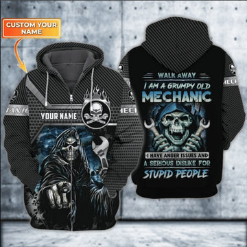 Bikergod Motorcycle Mechanic Skull Grumpy Old Mechanic Custom Name Zip Hoodie Design 3D Full Printed Sizes S - 5XL - NAQA287
