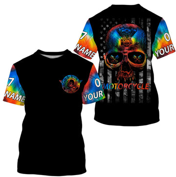 Bikergod Motorcycle Pride Month USA Flag Skull Badge Custom Name And Number T-shirt Design 3D Full Printed Sizes S - 5XL - NMQE192