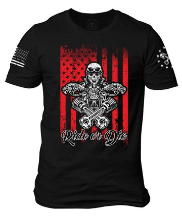 Bikergod Motorcycle Ride or Die American flag Skull Biker T-shirt Design 2D Full Printed Sizes S - 5XL - NAVA342
