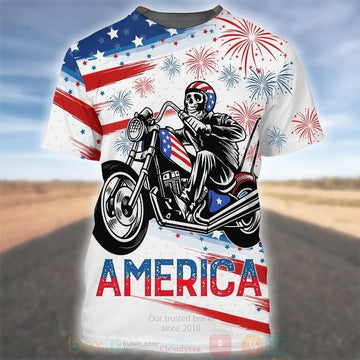 Bikergod Motorcycle Skeleton America Independence Day T-shirt Design 3D Full Printed Sizes S - 5XL - NMQI104A