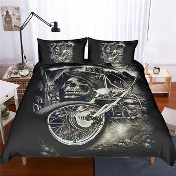 Bikergod Motorcycle Skull Biker Bedding Set Cover Design 3D - NAOA346