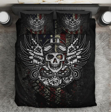 Bikergod Motorcycle Skull Motorbike Bedding Set Cover Design 3D - NAOA351