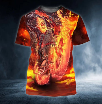 Bikergod Motorcycle Fire Ghost Rider Skull T-shirt Design 3D Full Printed Sizes S - 5XL - NAJA450D