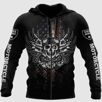 Bikergod Motorcycle Zip Hoodie Design 3D Full Printed Sizes S - 5XL - NAOA373D