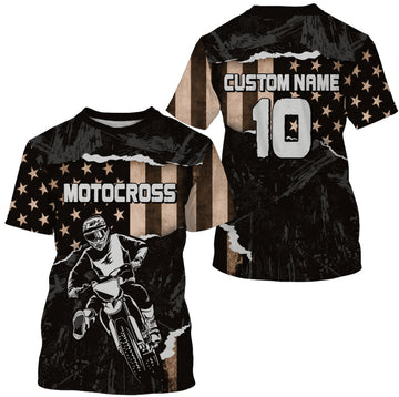 Bikergod Motorcycle Motocross USA Flag Custom Name And Number T-shirt Design 3D Full Printed Sizes S - 5XL - NMQE86