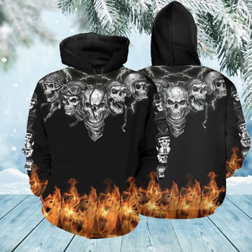 Bikergod Motorcycle Skulls Biker Fire Hoodie Design 3D Full Printed Sizes S - 5XL - NAOA380