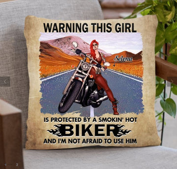 Bikergod Motorcycle Warning This Girl Is Protected By A Smokin' Hot Biker Custom Name Pillow Case Design 3D Full Printed NAIA315