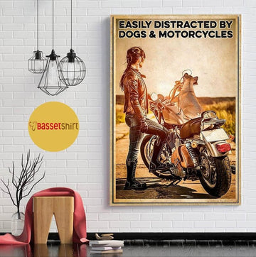 Bikergod Motorcycle easily distracted by dogs and motorcycles Vintage Poster NANA193