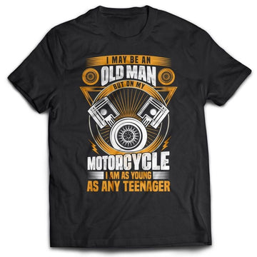 Bikergod Motorcycle I May Be An Old Man But On My Motorcycle T-shirt, Crew-neck Sweatshirt, Hoodie, Tank Top, V-neck T-shirt Design 2D Full Printed Sizes S - 5XL - NALA377