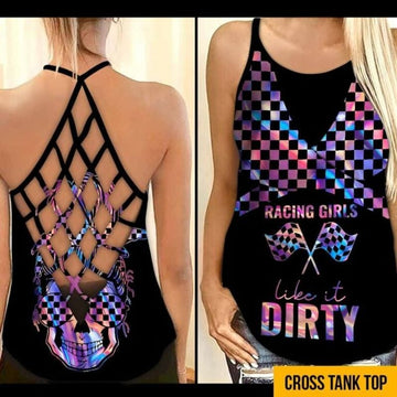Bikergod Motorcycle Racing Girls Like It Dirty CRISS CROSS OPEN BACK CAMISOLE TANK TOP DESIGN 3D SIZE S - 5XL -NALA366