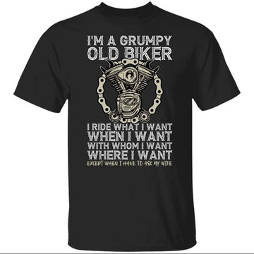 Bikergod Motorcycle I'm a Grumpy Old Biker T-shirt, Crew-neck Sweatshirt, Hoodie, Tank Top, V-neck T-shirt Design 2D Full Printed Sizes S - 5XL - NAMA275