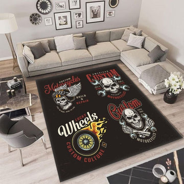 Bikergod Motorcycle Skull Biker Custom Motorcycles Rug Home Floor Decor NALA62