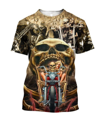 Bikergod Motorcycle Skull Rider Couple T-shirt Design 3D Full Printed Sizes S - 5XL - NAQA403