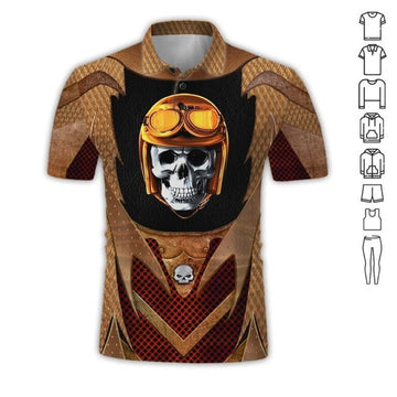 Bikergod Motorcycle Skull Biker Polo Design 3D Full Printed Sizes S - 5XL NALA173S