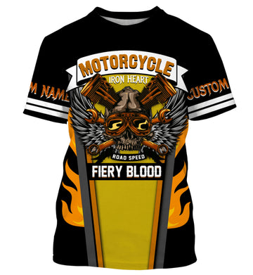 Bikergod Motorcycle Iron Heart Road Speed Fiery Blood Custom Name T-shirt Design 3D Full Printed Sizes S - 5XL - NMK19