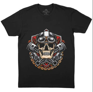 Bikergod Motorcycle Skull Pistons Biker T-shirt, Crew-neck Sweatshirt, Hoodie, Tank Top, V-neck T-shirt Design 2D Full Printed Sizes S - 5XL - NALA100
