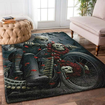 Bikergod Motorcycle Skull Couple Biker Rug Home Floor Decor NALA137