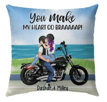 Bikergod Motorcycle You Make My Heart Go Braaap Custom Names Pillow Case Design 3D Full Printed NMPC068