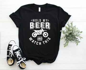 Bikergod Motorcycle Hold My Beer and Watch This T-shirt Design 2D Full Printed Sizes S - 5XL - NAVA363