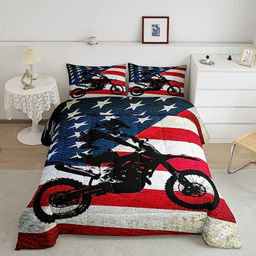 Bikergod Motorcycle American Flag 4th Of July Independence Day Bedding Set Cover Design 3D - NAIA378