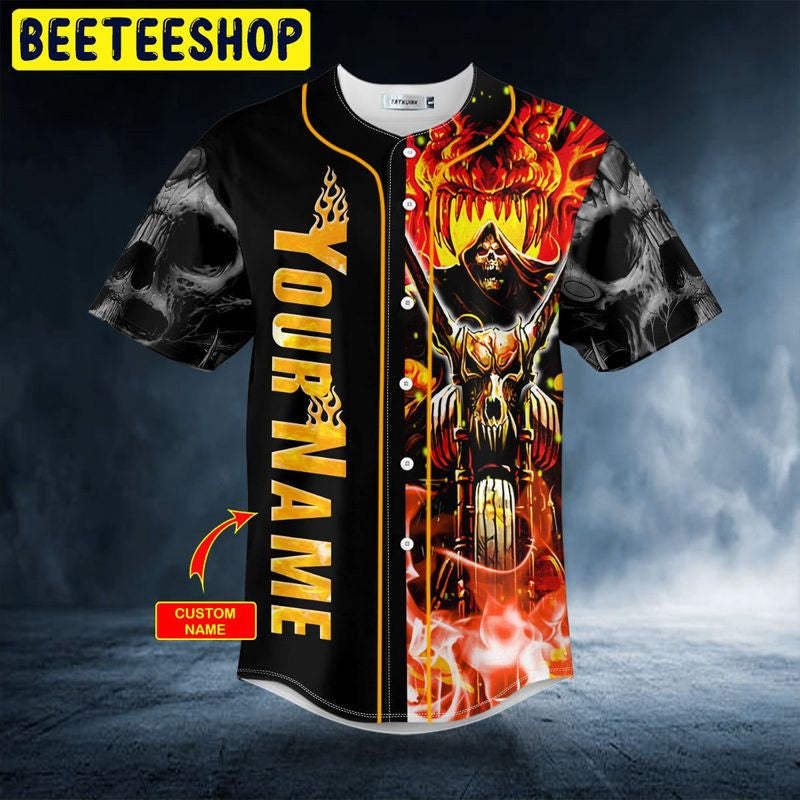 Bikergod Motorcycle Custom Name Ghost Rider Baseball Shirt Design 3D Full Printed High Quality - NMQI09
