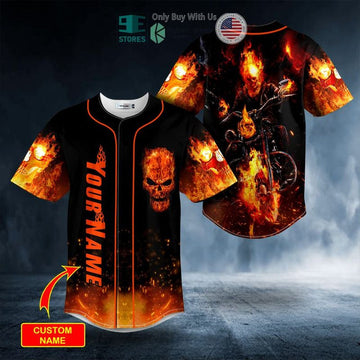 Bikergod Motorcycle Custom Name Ghost Rider Baseball Shirt Design 3D Full Printed High Quality - NMQI08
