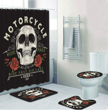 Bikergod Motorcycle Ride Fast Die Last Bathroom Decor Set NMBR10