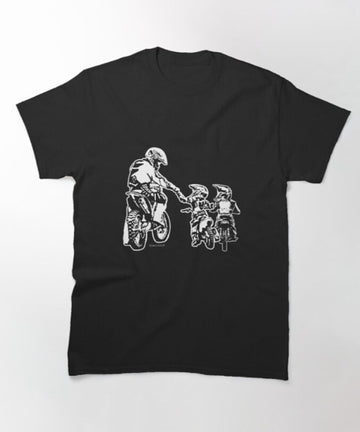 Bikergod Motorcycle Biker Dad and Two Kids T-shirt Design 2D Full Printed Sizes S - 5XL - NAUA268