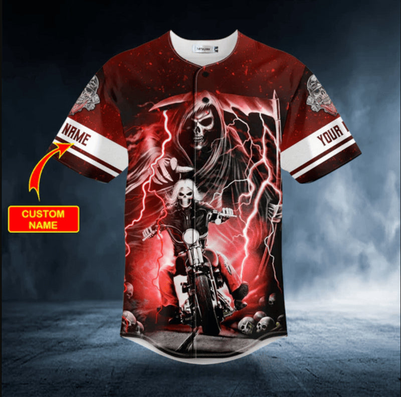 Bikergod Motorcycle Custom Name Baseball Shirt Design 3D Full Printed High Quality - NMQI05