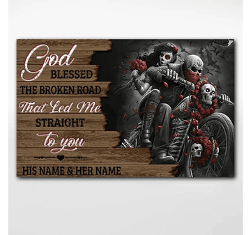 Bikergod Motorcycle God Blessed The Broken Road Motorycle Couple Custom Names Poster NANA154