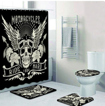 Bikergod Motorcycle Ride Hard Bathroom Decor Set NMBR11