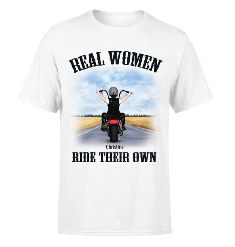 Bikergod Motorcycle Real Women Ride Their Own Custom Name T-shirt Design 2D Full Printed Sizes S - 5XL - NMA133