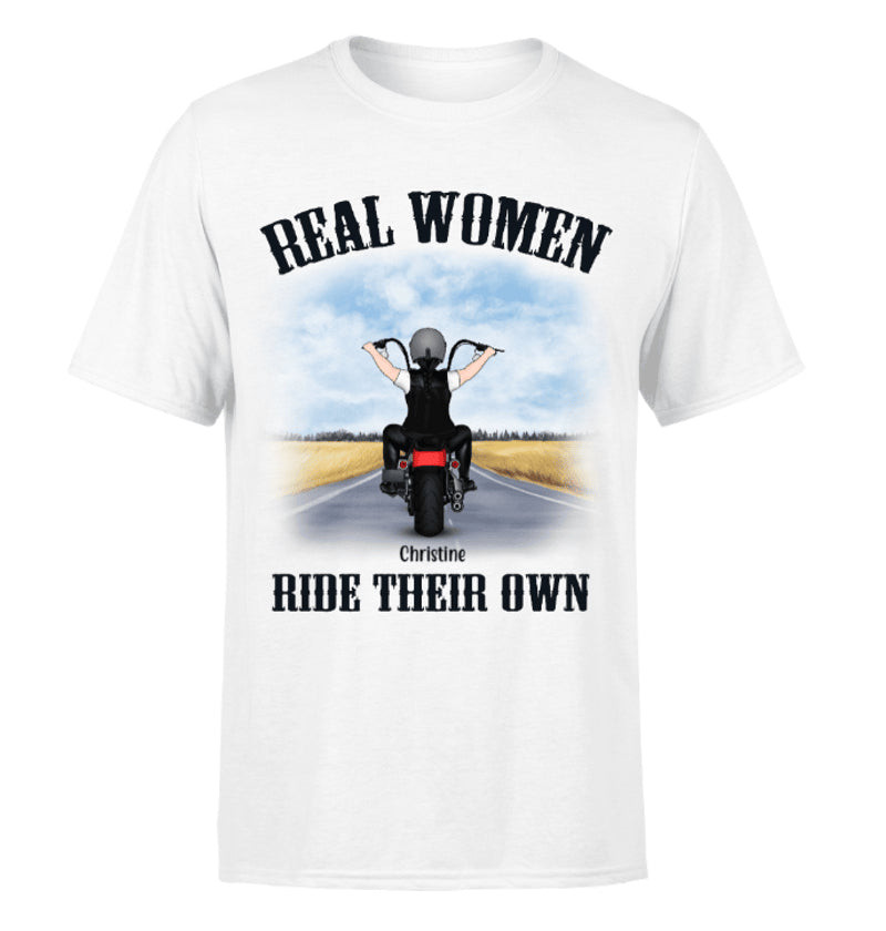 Bikergod Motorcycle Real Women Ride Their Own Custom Name T-shirt Design 2D Full Printed Sizes S - 5XL - NMA133