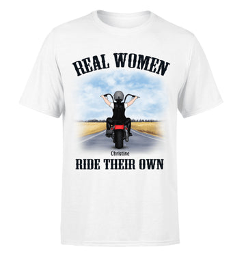 Bikergod Motorcycle Real Women Ride Their Own Custom Name T-shirt Design 2D Full Printed Sizes S - 5XL - NMA133