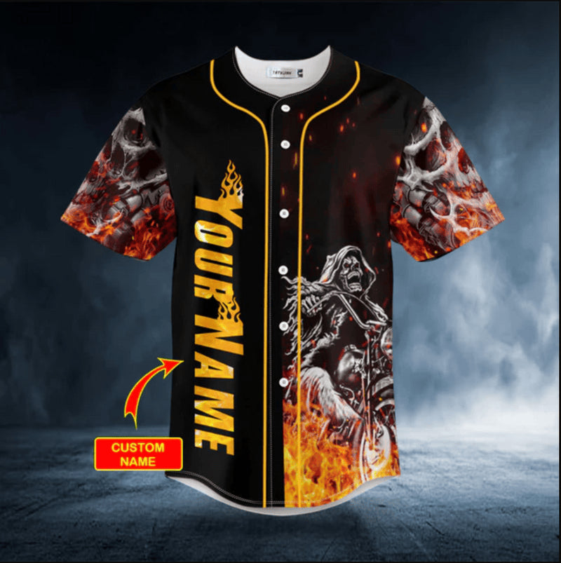 Bikergod Motorcycle Custom Name Baseball Shirt Design 3D Full Printed High Quality - NMQI02
