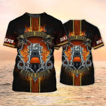 Bikergod Motorcycle Biker Work Sucks Let's Ride T-shirt Design 3D Full Printed Sizes S - 5XL - NASA464