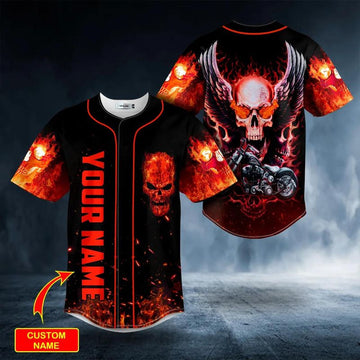 Bikergod Motorcycle Skull Custom Name Baseball Shirt Design 3D Full Printed High Quality - NAIA07