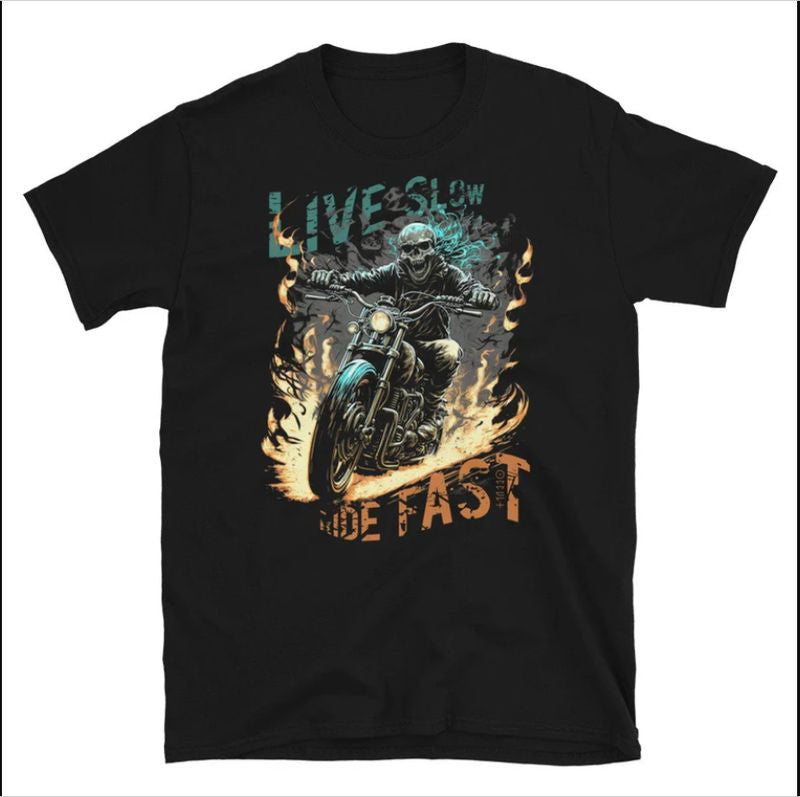 Bikergod Motorcycles Live Slow, Ride Fast T-shirt Design 2D Full Printed Sizes S - 5XL - NAEA273